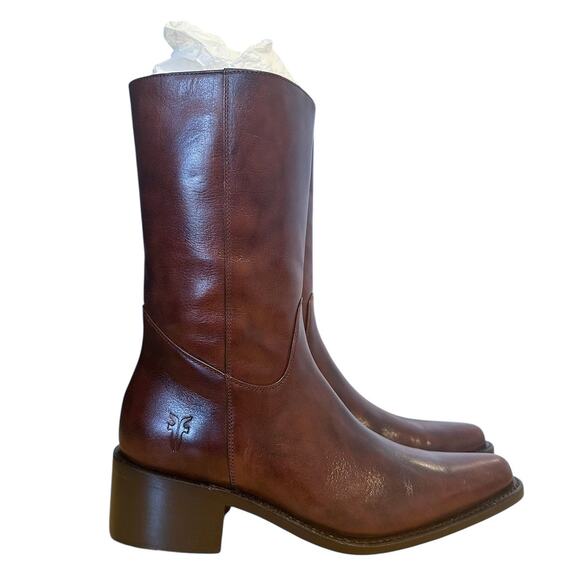 Frye Vintage Rush Brown Leather Almond Toe Mid Calf Boots 8 - Picture 1 of 11